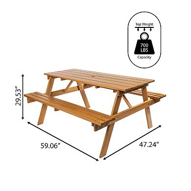 Shoreham 59" Modern Classic Outdoor Wood Picnic Table Benches With Umbrella Hole