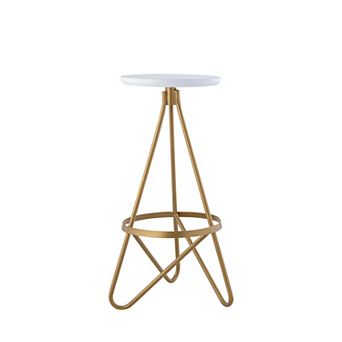 Spiroa 30" Modern Industrial Metal Backless Circular Bar Stool, White Seat With Gold Frame