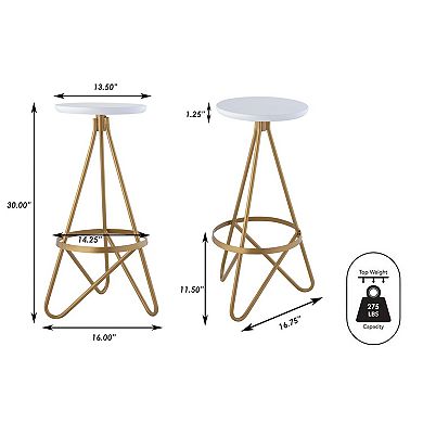 Spiroa 30" Modern Industrial Metal Backless Circular Bar Stool, White Seat With Gold Frame
