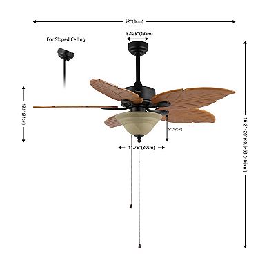 Poinciana 52" 3-light Coastal Bohemian Iron/wood Palm Leaf Led Ceiling Fan With Pull Chain, Black