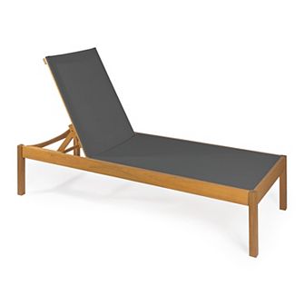 Lagunan 77.56"x26.38" Modern Minimalist Adjustable Acacia Wood Chaise Outdoor Lounge Chair