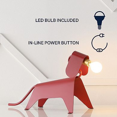 Rover 10" Modern Industrial Iron Canine Led Kids' Lamp, Red