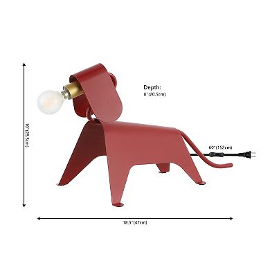 Rover 10" Modern Industrial Iron Canine Led Kids' Lamp, Red