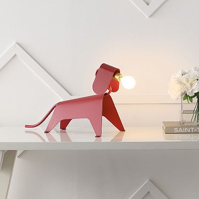 Rover 10" Modern Industrial Iron Canine Led Kids' Lamp, Red