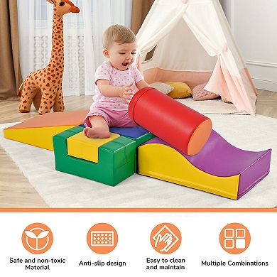 F.c Design 6-in-1 Colorful Soft Climb And Crawl Foam Playset Indoor Active Play Structure For Kids