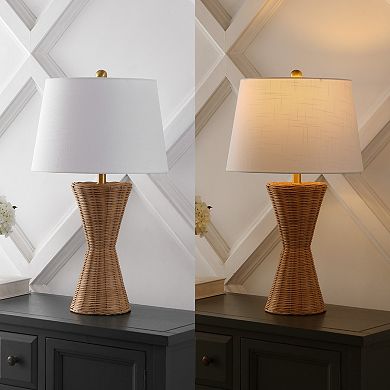 Laura 27" Coastal Designer Iron/rattan Wicker Led Table Lamp, Natural (set Of 2)