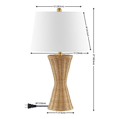 Laura 27" Coastal Designer Iron/rattan Wicker Led Table Lamp, Natural (set Of 2)
