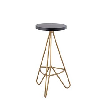 Trinity 30" Modern Industiral Iron Tripod Backless Bar Stool, Black Seat With Gold Frame
