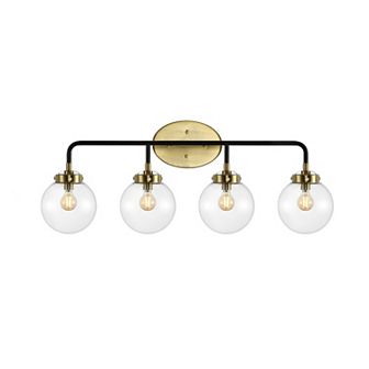 Caleb 30.75" 4-light Contemporary Transitional Iron/glass Led Vanity Light, Brass Gold/black