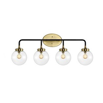 Caleb 30.75" 4-light Contemporary Transitional Iron/glass Led Vanity Light, Brass Gold/black