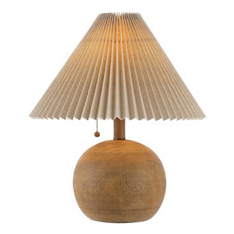 17.25" Coastal Scandinavian Rattan/iron Sphere Led Table Lamp With Pleated Shade And Pull Chain