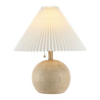 17.25" Coastal Scandinavian Rattan/iron Sphere Led Table Lamp With Pleated Shade And Pull Chain