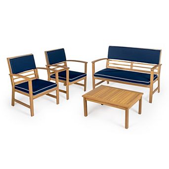 Barclay 4 pc Modern Coastal Acacia Wood Conversation Outdoor Patio Set