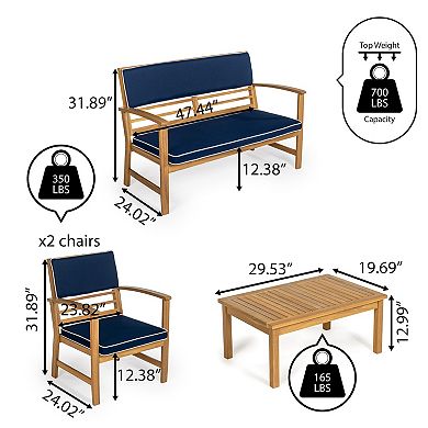 Barclay 4-piece Modern Coastal Acacia Wood Conversation Outdoor Patio Set