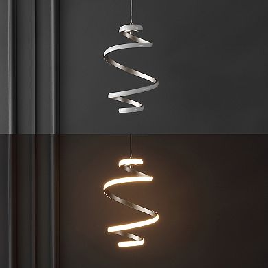 Whirl 11" 1-light Modern Minimalist Aluminum/iron Abstract Integrated Led Pendant, Silver