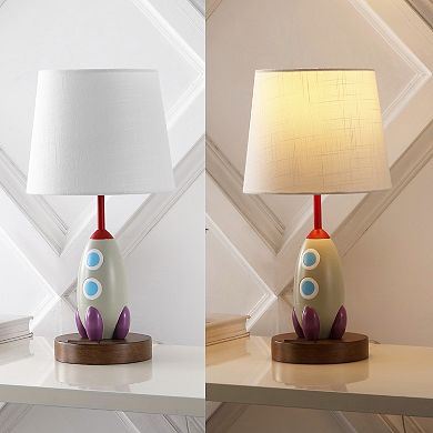 17.5 Style Iron/resin Rocket Led Kids' Table Lamp With Phone Stand, Usb Charging Port, Multi-color
