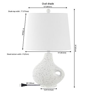 Charlotte 24" Minimalist Designer Iron/resin Oval Shade Led Table Lamp, White Terrazzo