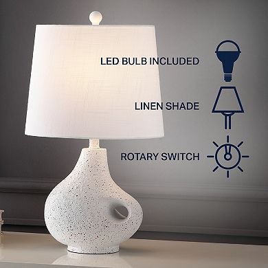 Charlotte 24" Minimalist Designer Iron/resin Oval Shade Led Table Lamp, White Terrazzo