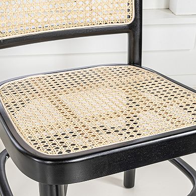 Cinoma Mid-Century Teak Wood & Woven Rattan Cane Back Dining Chairs, Armless Side Chairs