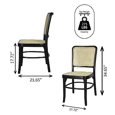 Cinoma Mid-Century Teak Wood & Woven Rattan Cane Back Dining Chairs, Armless Side Chairs