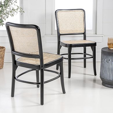 Cinoma Mid-Century Teak Wood & Woven Rattan Cane Back Dining Chairs, Armless Side Chairs