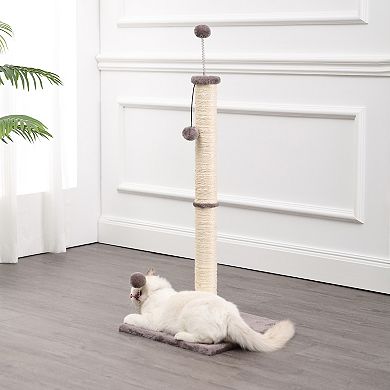 Rylie 38" Farmhouse Sisal Pillar Cat Scratching Post With Fuzzy Toys And Spring Balls