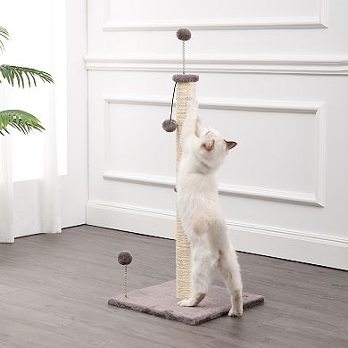 Rylie 38" Farmhouse Sisal Pillar Cat Scratching Post With Fuzzy Toys And Spring Balls