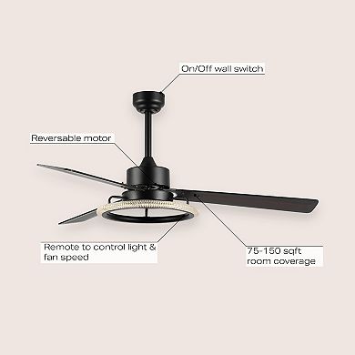 52" 1-light Modern Industrial Iron/acrylic/wood Remote-controlled 6-speed Integrated Led Ceiling Fan