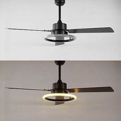 52" 1-light Modern Industrial Iron/acrylic/wood Remote-controlled 6-speed Integrated Led Ceiling Fan