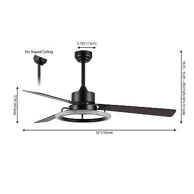 52" 1-light Modern Industrial Iron/acrylic/wood Remote-controlled 6-speed Integrated Led Ceiling Fan