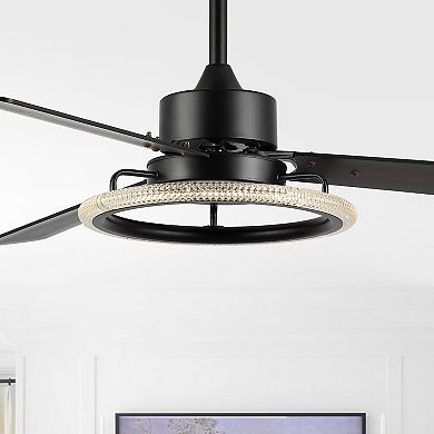 52" 1-light Modern Industrial Iron/acrylic/wood Remote-controlled 6-speed Integrated Led Ceiling Fan