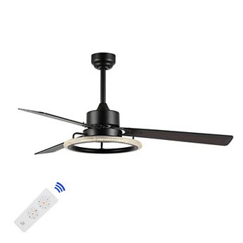 52" 1-light Modern Industrial Iron/acrylic/wood Remote-controlled 6-speed Integrated Led Ceiling Fan