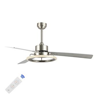 52" 1-light Modern Industrial Iron/acrylic/wood Remote-controlled 6-speed Integrated Led Ceiling Fan