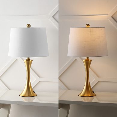 22.75" Modern Glam Iron Hourglass Led Table Lamp With Usb Charging Port, Brass Gold (set Of 2)