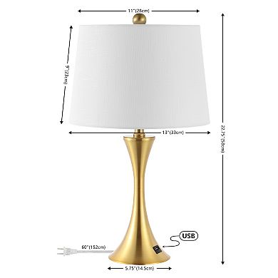 22.75" Modern Glam Iron Hourglass Led Table Lamp With Usb Charging Port, Brass Gold (set Of 2)