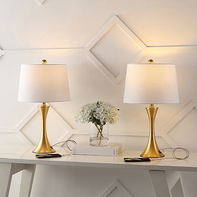 22.75" Modern Glam Iron Hourglass Led Table Lamp With Usb Charging Port, Brass Gold (set Of 2)