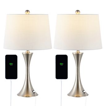 22.75" Modern Glam Iron Hourglass Led Table Lamp With Usb Charging Port, Brass Gold (set Of 2)
