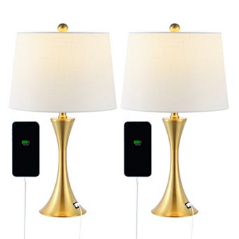 22.75" Modern Glam Iron Hourglass Led Table Lamp With Usb Charging Port, Brass Gold (set Of 2)