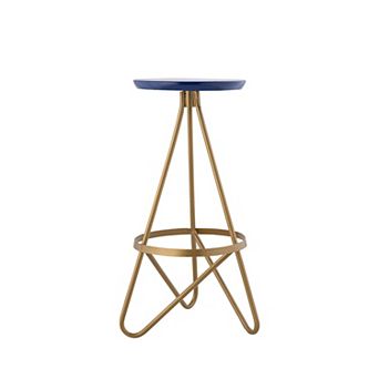 Spiroa 30" Modern Industrial Metal Backless Circular Bar Stool, Navy Seat With Gold Frame
