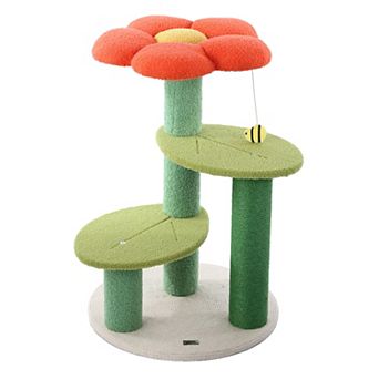 Poppy 29" 3 tier Modern Jute Flower Cat Tree With Dangling Toy