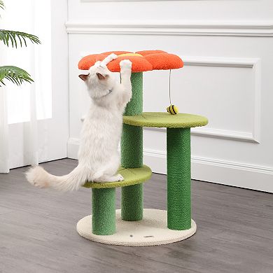 Poppy 29" 3-tier Modern Jute Flower Cat Tree With Dangling Toy