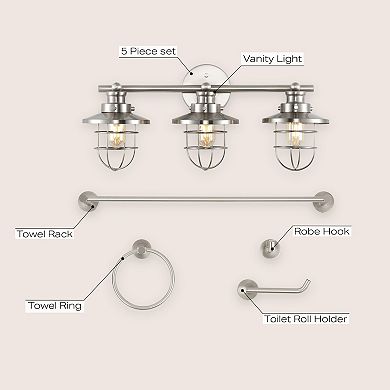Ellis 24" 3-light Industrial Farmhouse Vanity Light With Bathroom Hardware Accessory Set(5-piece)
