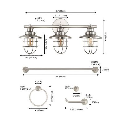 Ellis 24" 3-light Industrial Farmhouse Vanity Light With Bathroom Hardware Accessory Set(5-piece)