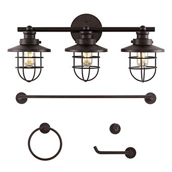 Ellis 24" 3-light Industrial Farmhouse Vanity Light With Bathroom Hardware Accessory Set(5-piece)