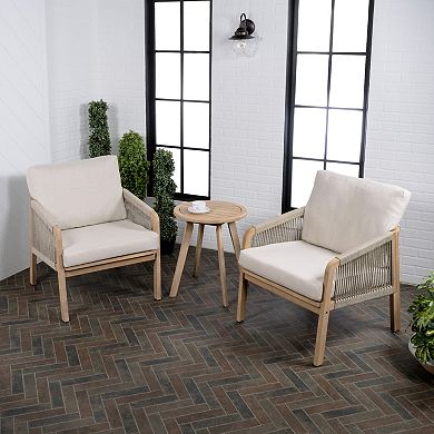 Aveiro 3-Piece Modern Bohemian Roped Corner Acacia Wood Conversation Outdoor Patio Set with Cushions