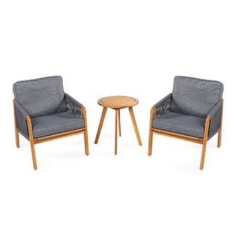 Aveiro 3 pc Modern Bohemian Roped Acacia Wood Conversation Outdoor Patio Set
