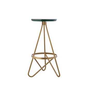 Spiroa 30" Modern Industrial Metal Backless Circular Bar Stool, Green Seat With Gold Frame
