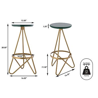 Spiroa 30" Modern Industrial Metal Backless Circular Bar Stool, Green Seat With Gold Frame