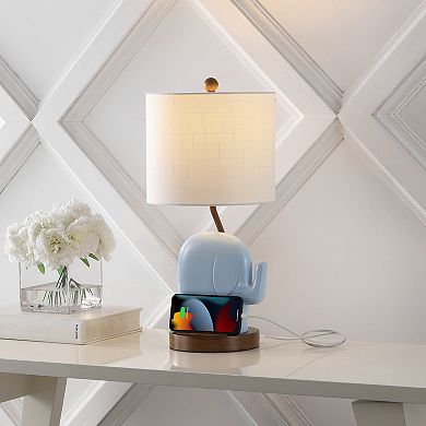 20.25" Bohemian Designer Iron/resin Elephant Led Kids' Table Lamp, Phone Stand, Usb Charging Port