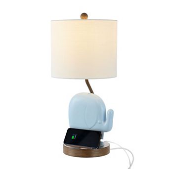 20.25" Bohemian Designer Iron/resin Elephant Led Kids' Table Lamp, Phone Stand, Usb Charging Port